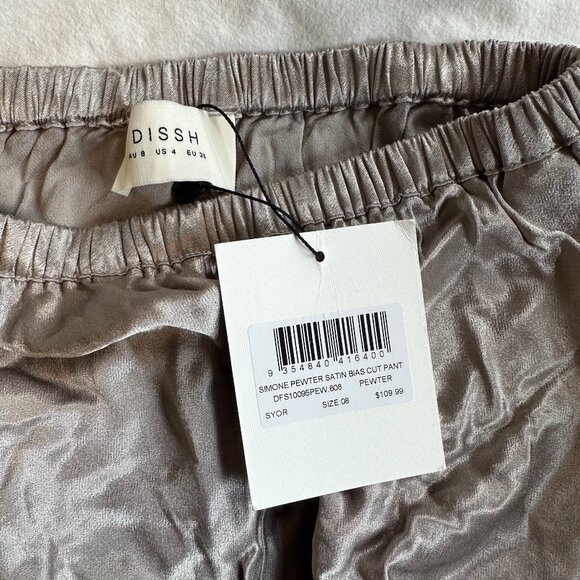 NWT DISSH Simone Pewter Satin Bias Cut Pants - Picture 5 of 5